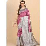 Women's Soft Lichi Silk Printed Saree With Unstitched Blouse 5.5 Mtr (Pink)