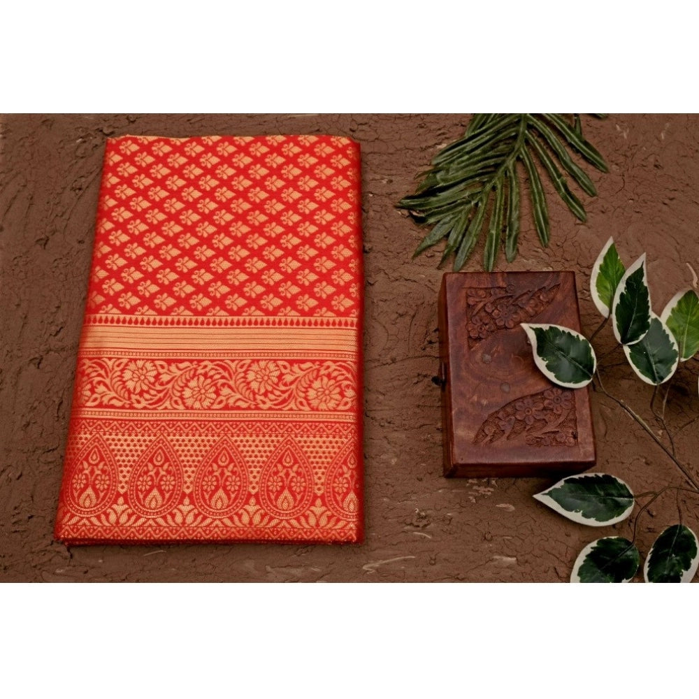 Women's Soft Lichi Silk Printed Saree With Unstitched Blouse 5.5 Mtr (Red)