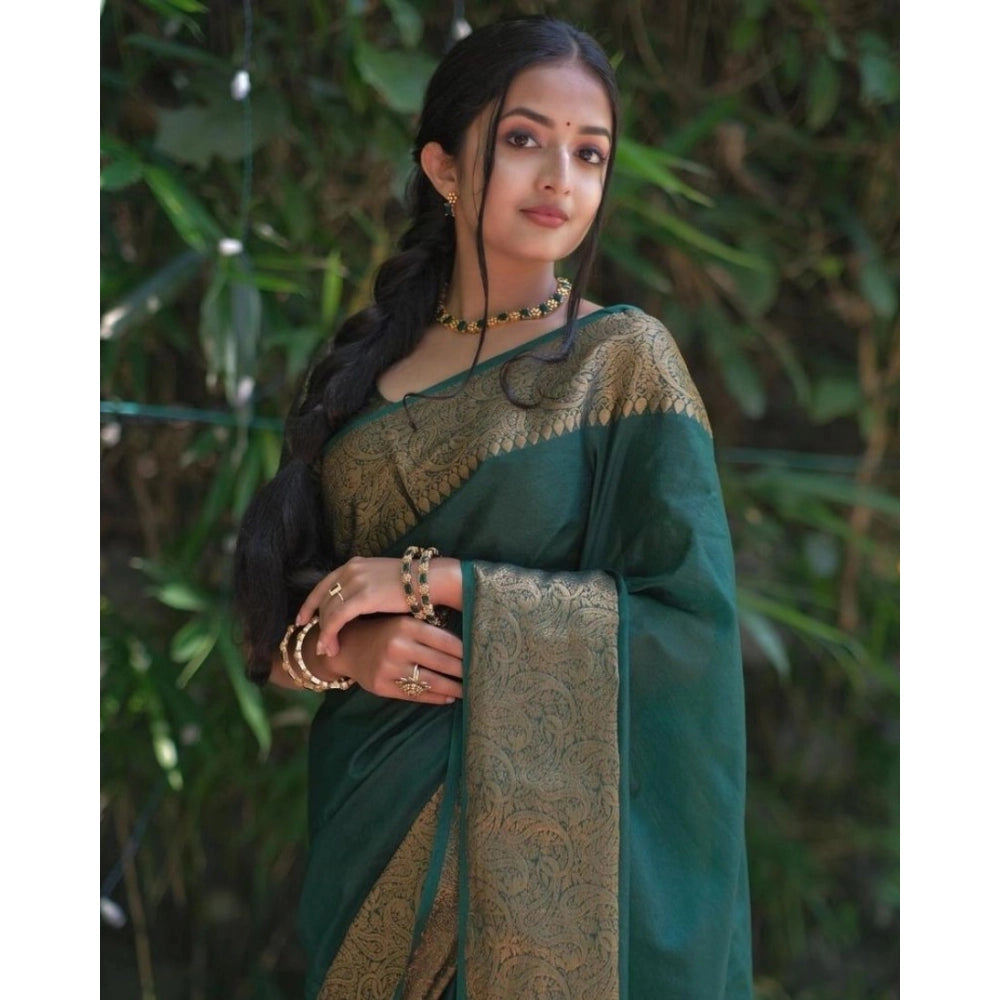 Women's Soft Lichi Silk Solid Saree With Unstitched Blouse 5.5 Mtr (Green)