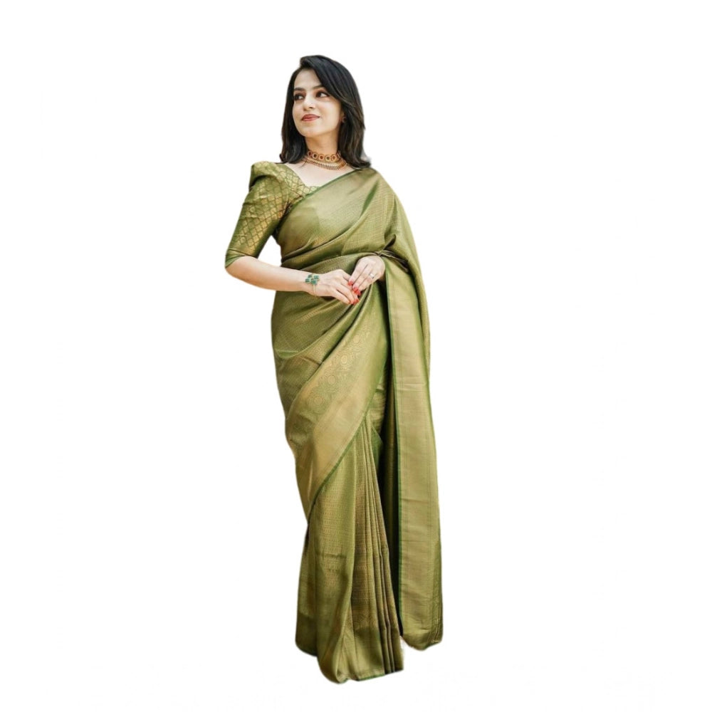 Women's Soft Lichi Silk Printed Saree With Unstitched Blouse 5.5 Mtr (Green)