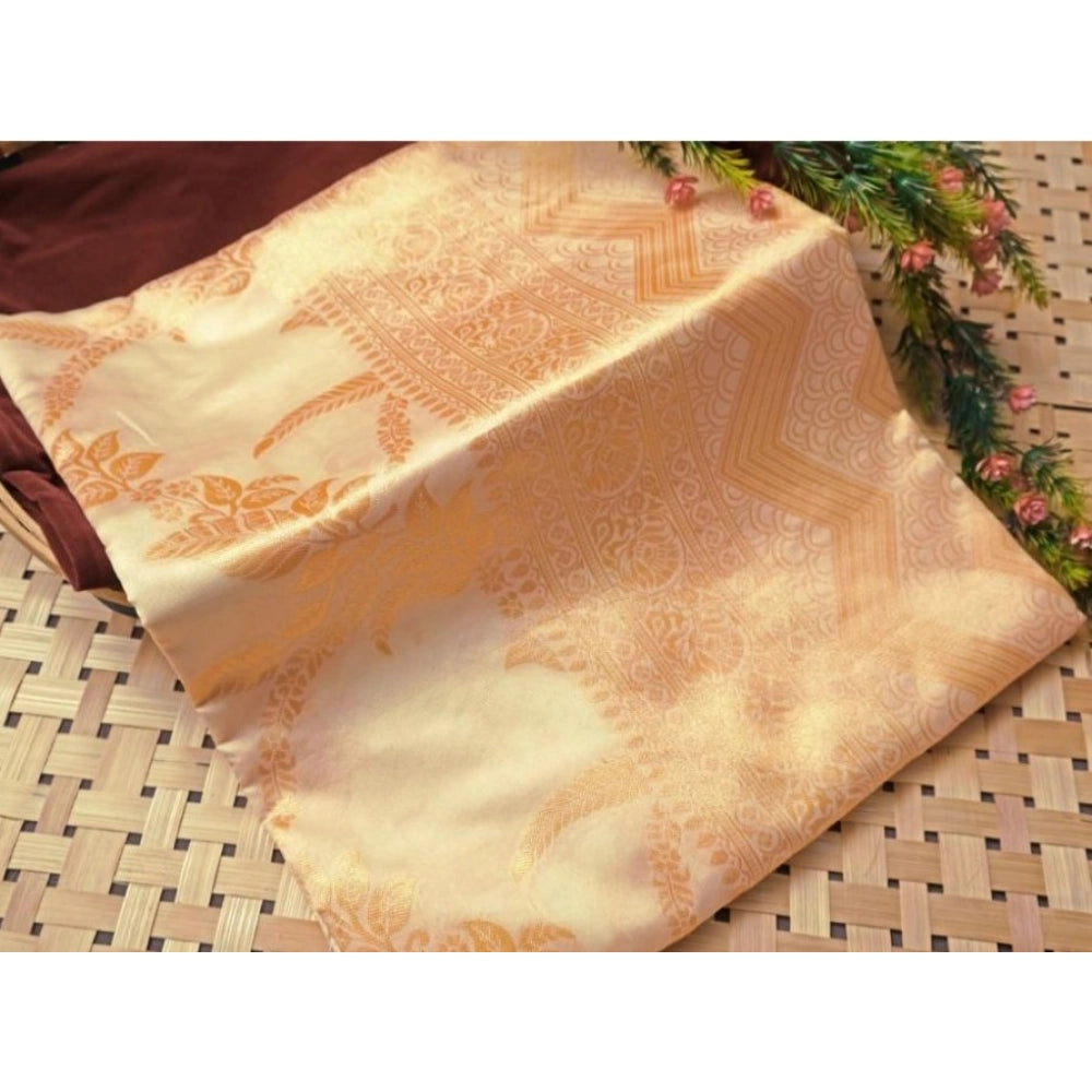 Women's Soft Lichi Silk Printed Saree With Unstitched Blouse 5.5 Mtr (Golden)