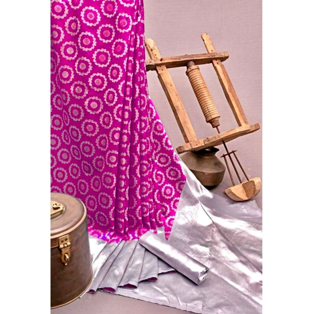 Women's Soft Lichi Silk Printed Saree With Unstitched Blouse 5.5 Mtr (Pink)