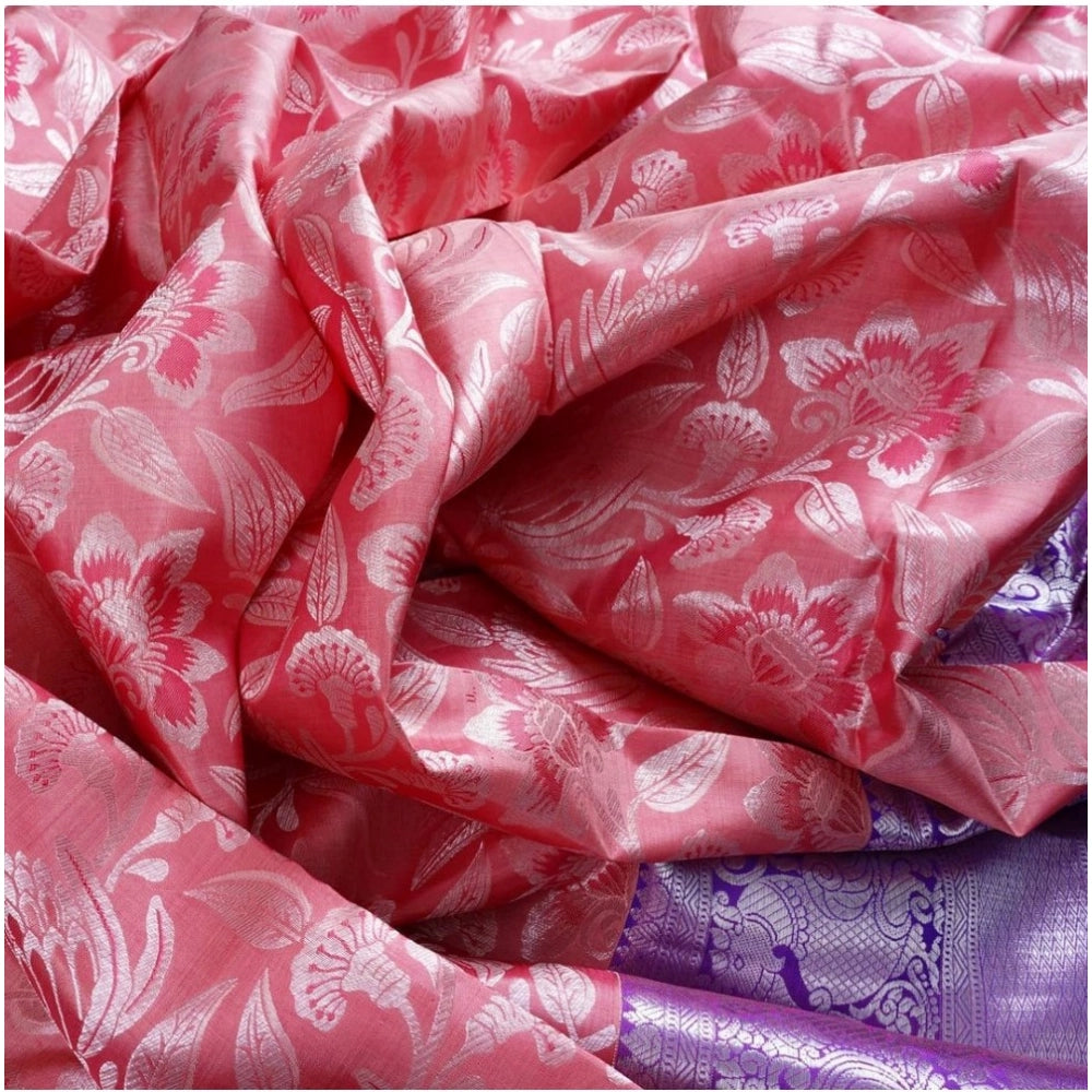 Women's Soft Lichi Silk Printed Saree With Unstitched Blouse 5.5 Mtr (Purple)