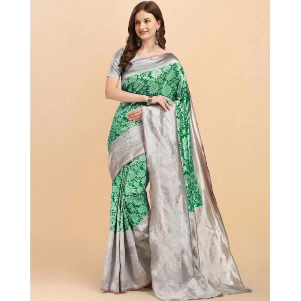 Women's Soft Lichi Silk Printed Saree With Unstitched Blouse 5.5 Mtr (Green)