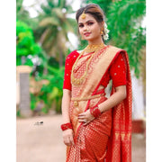 Women's Soft Lichi Silk Printed Saree With Unstitched Blouse 5.5 Mtr (Red)