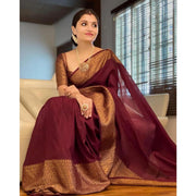 Women's Soft Lichi Silk Solid Saree With Unstitched Blouse 5.5 Mtr (Maroon)