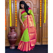 Women's Soft Lichi Silk Printed Saree With Unstitched Blouse 5.5 Mtr (Green)