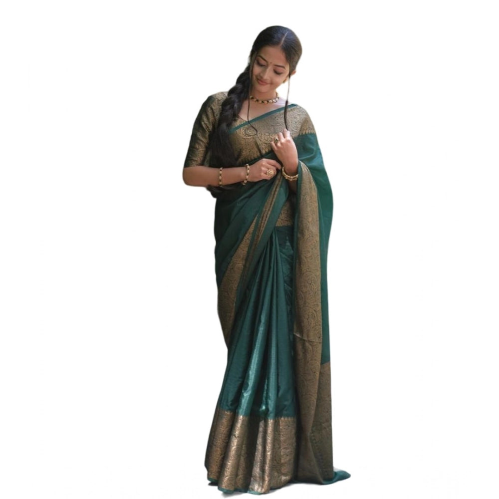 Women's Soft Lichi Silk Solid Saree With Unstitched Blouse 5.5 Mtr (Green)