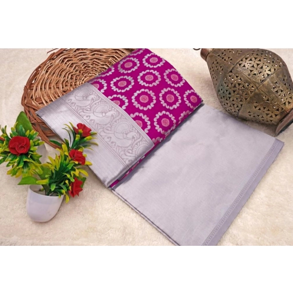 Women's Soft Lichi Silk Printed Saree With Unstitched Blouse 5.5 Mtr (Pink)