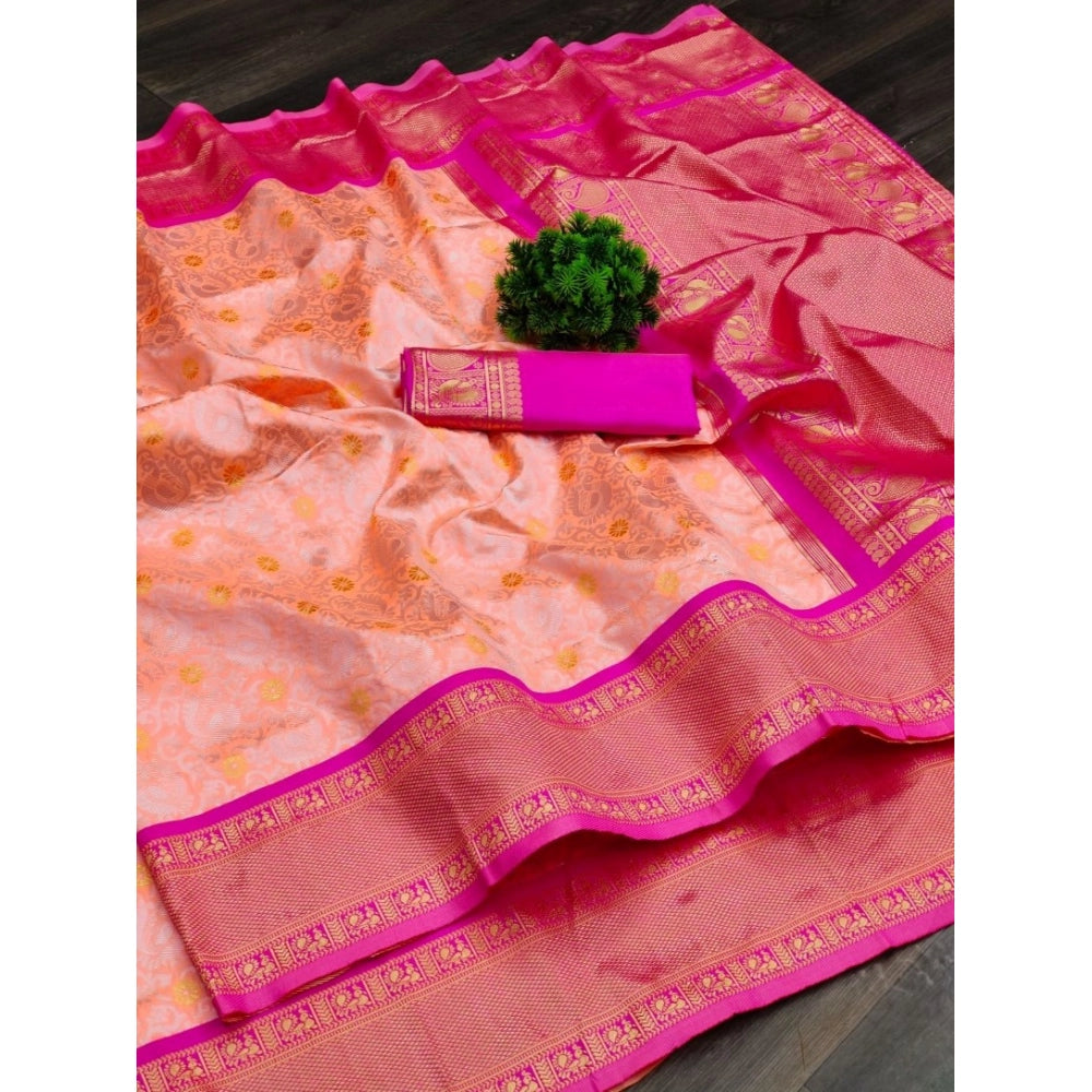 Women's Soft Lichi Silk Printed Saree With Unstitched Blouse 5.5 Mtr (Pink)