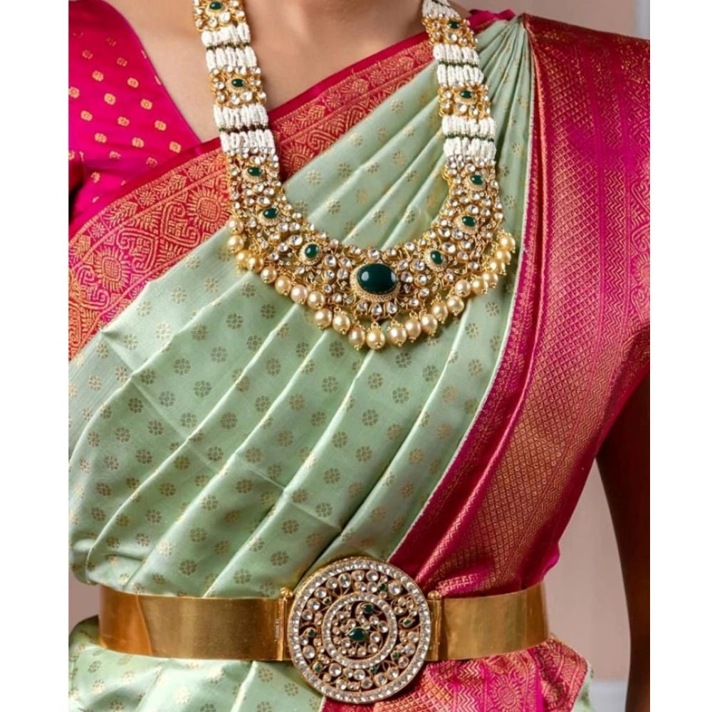 Women's Soft Lichi Silk Printed Saree With Unstitched Blouse 5.5 Mtr (Light Green)