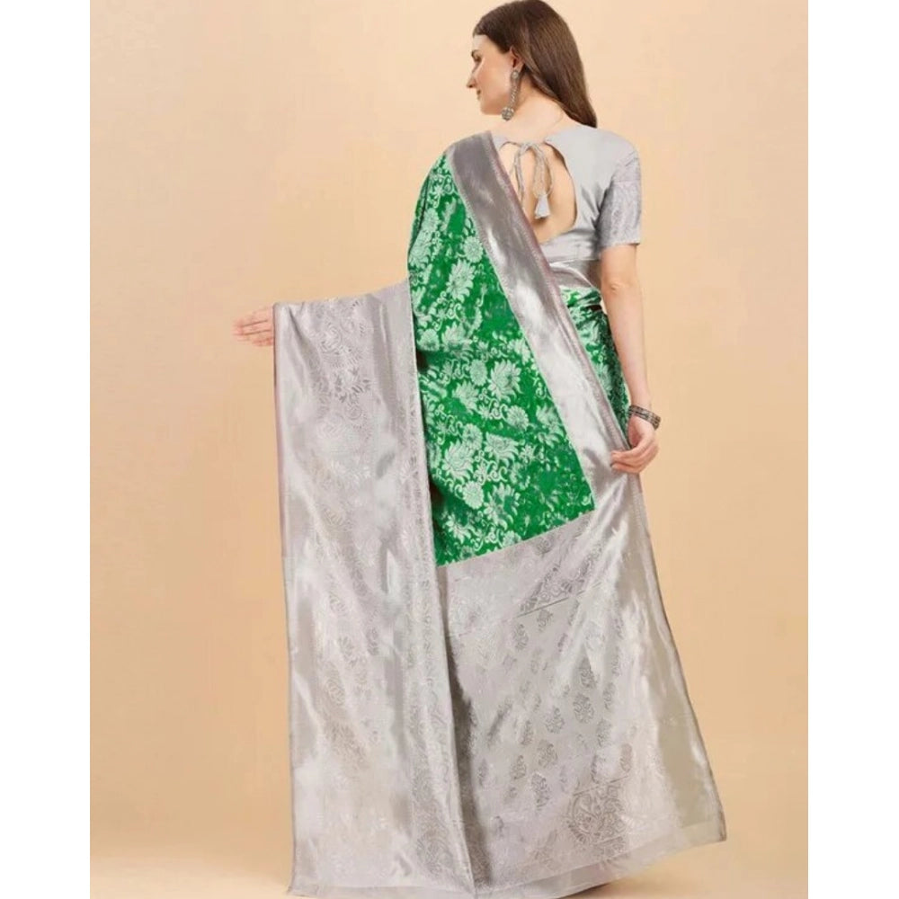 Women's Soft Lichi Silk Printed Saree With Unstitched Blouse 5.5 Mtr (Green)