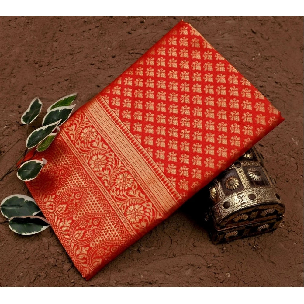 Women's Soft Lichi Silk Printed Saree With Unstitched Blouse 5.5 Mtr (Red)