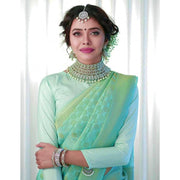 Women's Soft Lichi Silk Printed Saree With Unstitched Blouse 5.5 Mtr (Light Green)