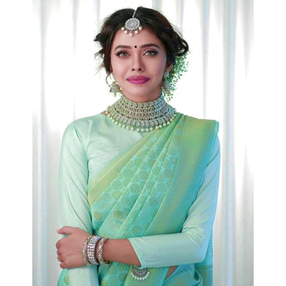 Women's Soft Lichi Silk Printed Saree With Unstitched Blouse 5.5 Mtr (Light Green)