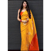Women's Soft Lichi Silk Printed Saree With Unstitched Blouse 5.5 Mtr (Yellow)