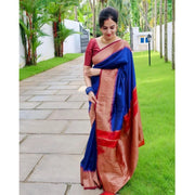 Women's Soft Lichi Silk Solid Saree With Unstitched Blouse 5.5 Mtr (Blue)