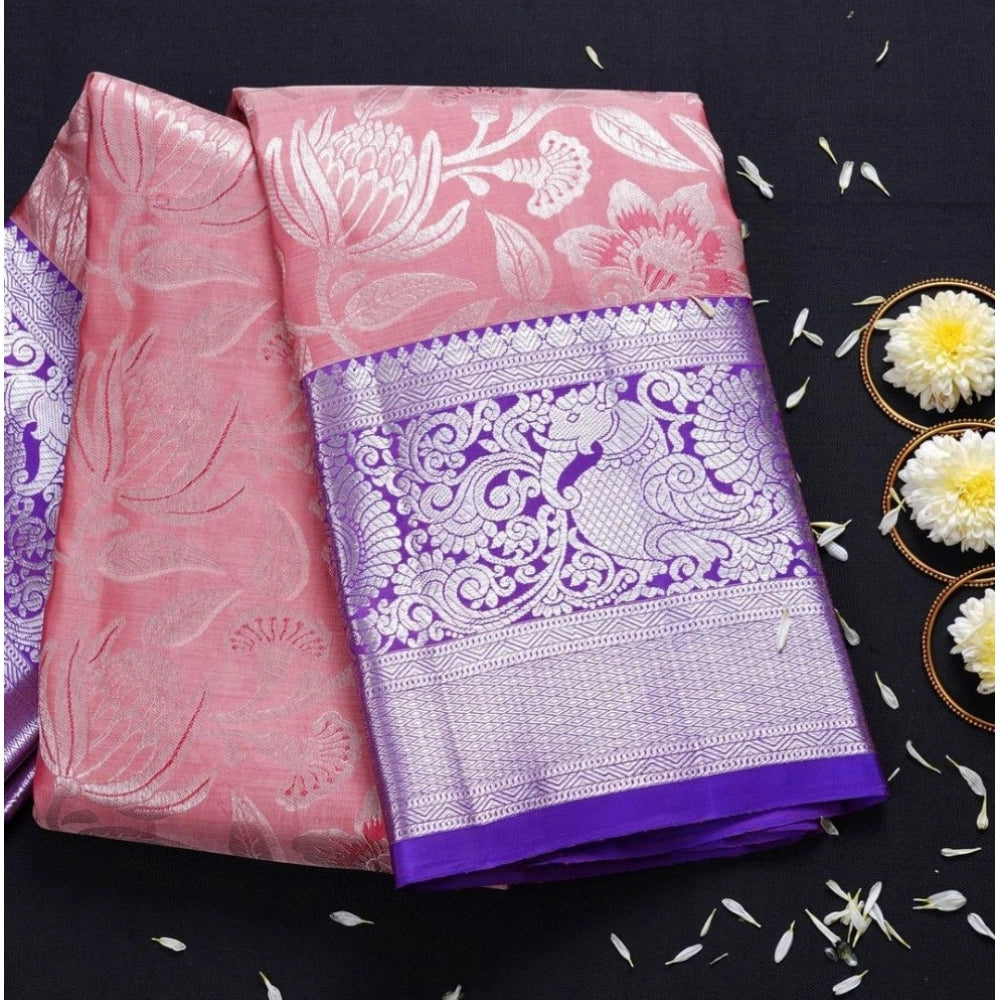 Women's Soft Lichi Silk Printed Saree With Unstitched Blouse 5.5 Mtr (Purple)