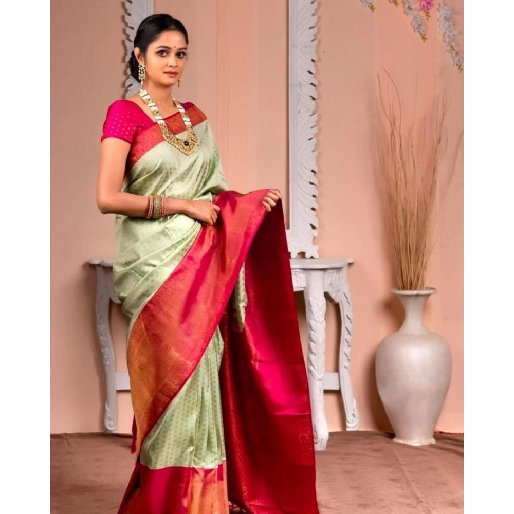 Women's Soft Lichi Silk Printed Saree With Unstitched Blouse 5.5 Mtr (Light Green)