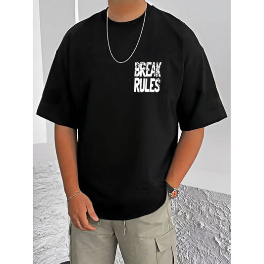 Printed Cotton Blend Round Neck Half Sleeve T-Shirt for Men (Style 15) - Black - POPNOVA - photo 1