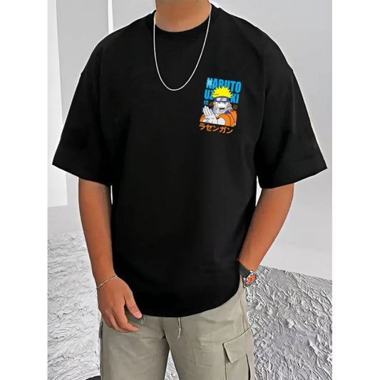 Printed Cotton Blend Round Neck Half Sleeve T-Shirt for Men (Style 9) - Black - POPNOVA - photo 1