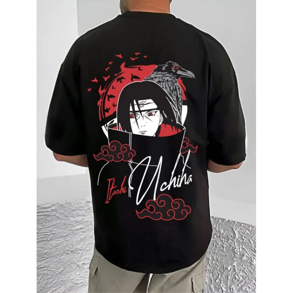Printed Cotton Blend Round Neck Half Sleeve T-Shirt for Men (Style 5) - Black - POPNOVA - photo 2