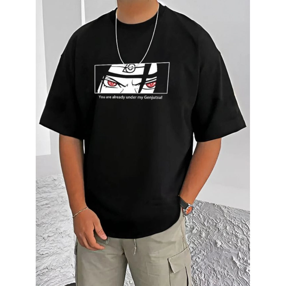 Printed Cotton Blend Round Neck Half Sleeve T-Shirt for Men (Style 5) - Black - POPNOVA - photo 1