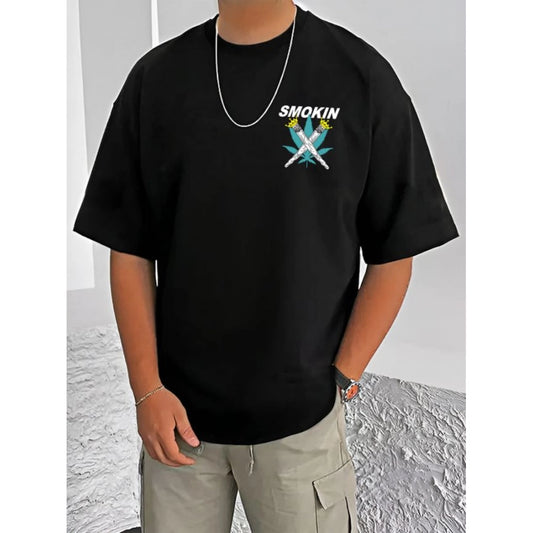 Printed Cotton Blend Round Neck Half Sleeve T-Shirt for Men (Style 18) - Black - POPNOVA - photo 1