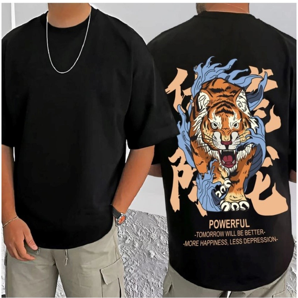 Printed Cotton Blend Round Neck Half Sleeve T-Shirt for Men (Style 16) - Black - POPNOVA - photo 3