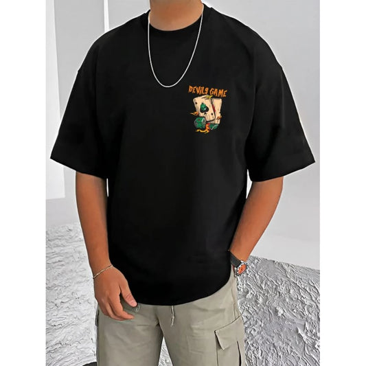 Printed Cotton Blend Round Neck Half Sleeve T-Shirt for Men (Style 11) - Black - POPNOVA - photo 1