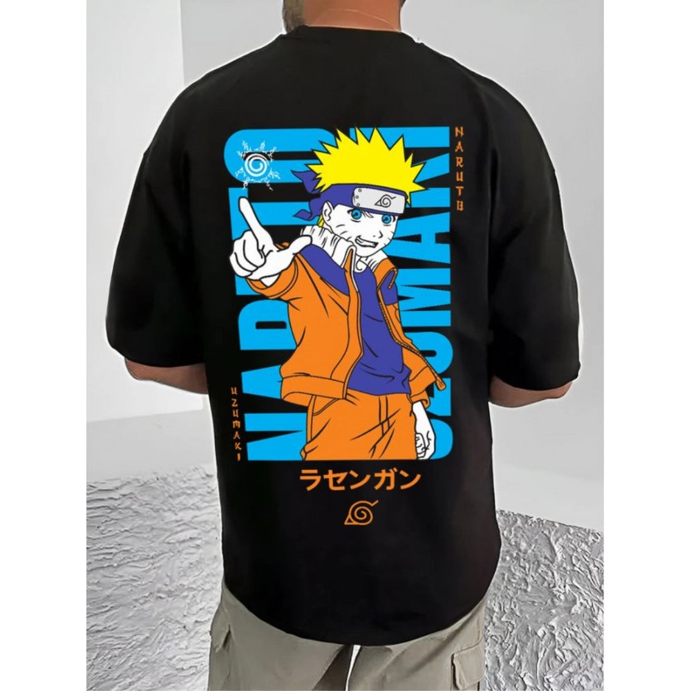 Printed Cotton Blend Round Neck Half Sleeve T-Shirt for Men (Style 9) - Black - POPNOVA - photo 2