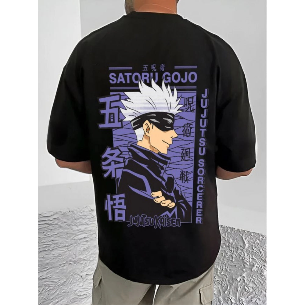 Printed Cotton Blend Round Neck Half Sleeve T-Shirt for Men (Style 7) - Black - POPNOVA - photo 2