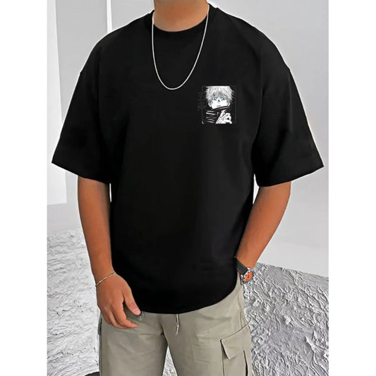 Printed Cotton Blend Round Neck Half Sleeve T-Shirt for Men (Style 6) - Black - POPNOVA - photo 1
