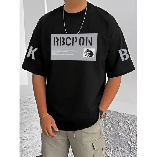 Printed Cotton Blend Round Neck Half Sleeve T-Shirt for Men (Style 26) - Black - POPNOVA - photo 1