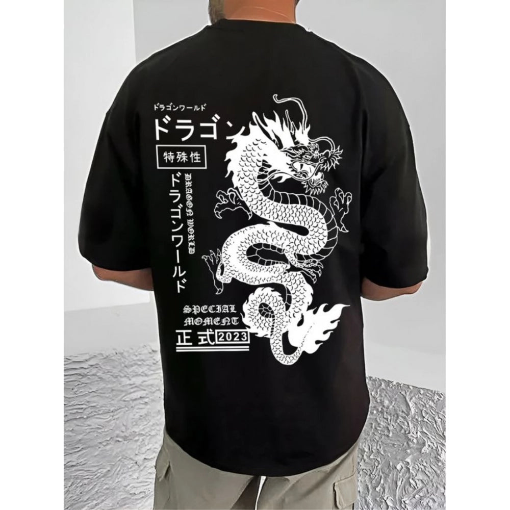 Printed Cotton Blend Round Neck Half Sleeve T-Shirt for Men (Style 24) - Black - POPNOVA - photo 2