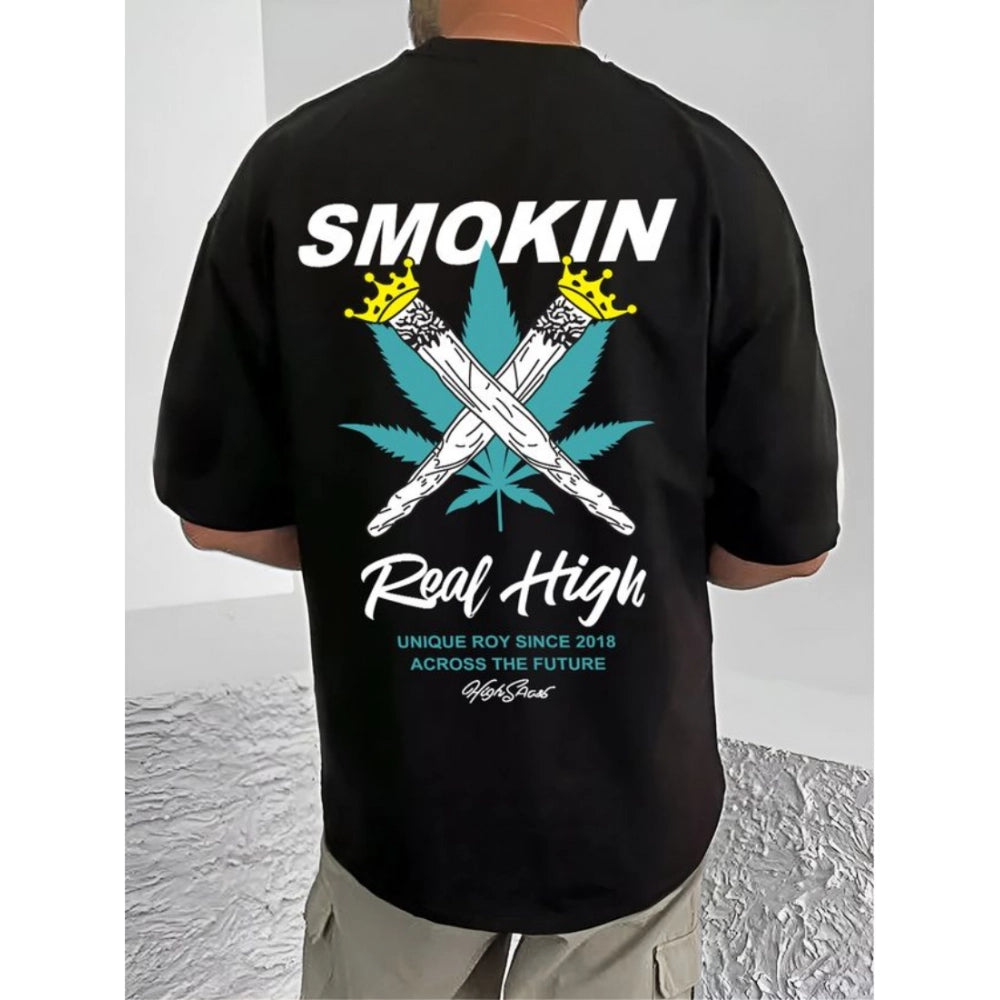 Printed Cotton Blend Round Neck Half Sleeve T-Shirt for Men (Style 18) - Black - POPNOVA - photo 2