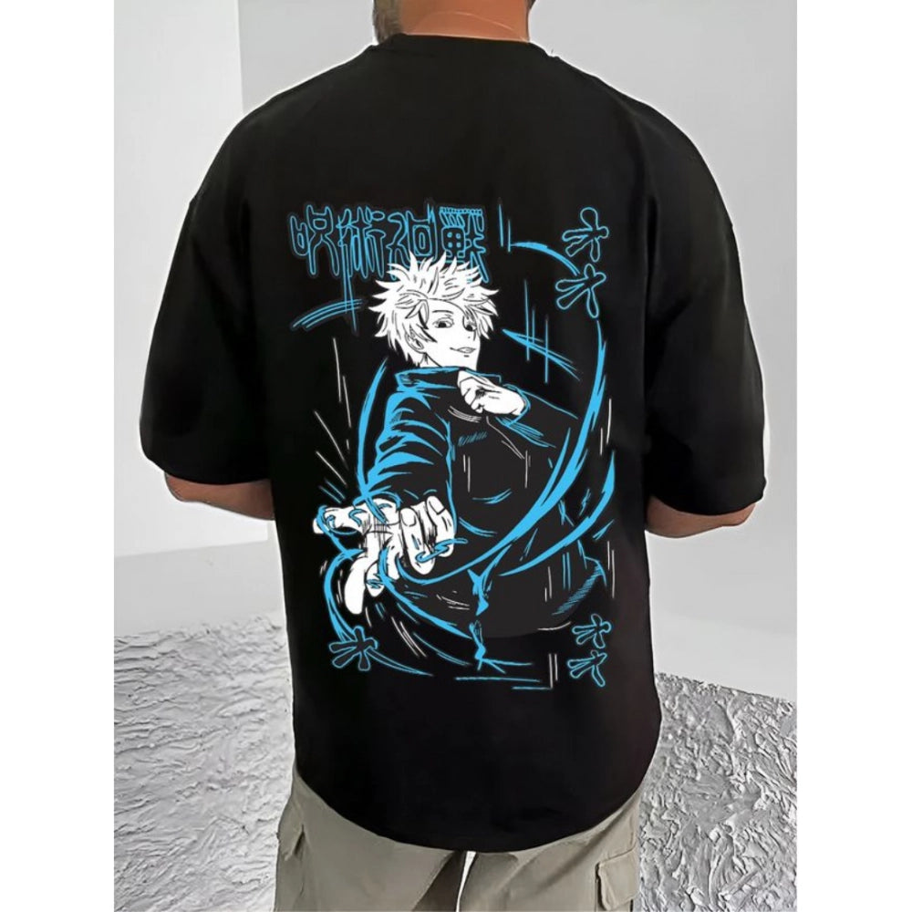 Printed Cotton Blend Round Neck Half Sleeve T-Shirt for Men (Style 6) - Black - POPNOVA - photo 2