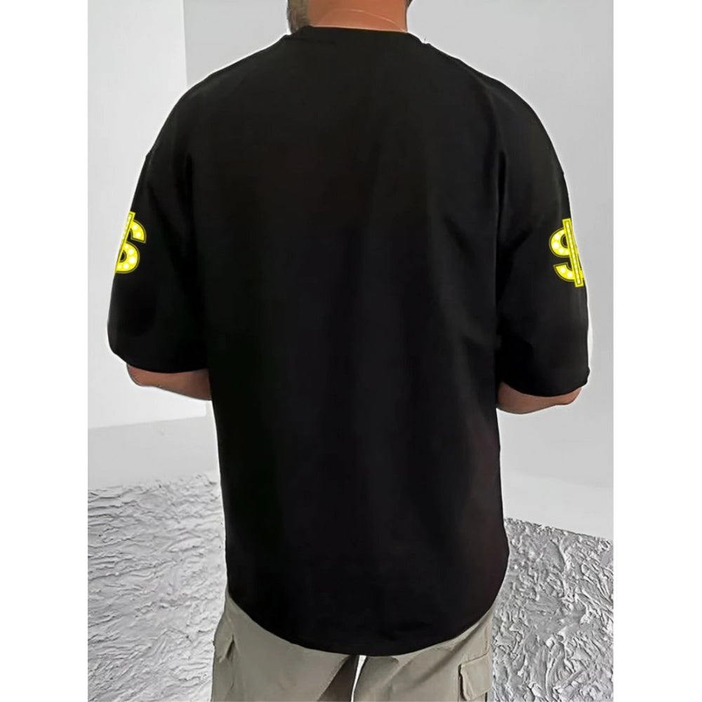 Printed Cotton Blend Round Neck Half Sleeve T-Shirt for Men (Style 3) - Black - POPNOVA - photo 2