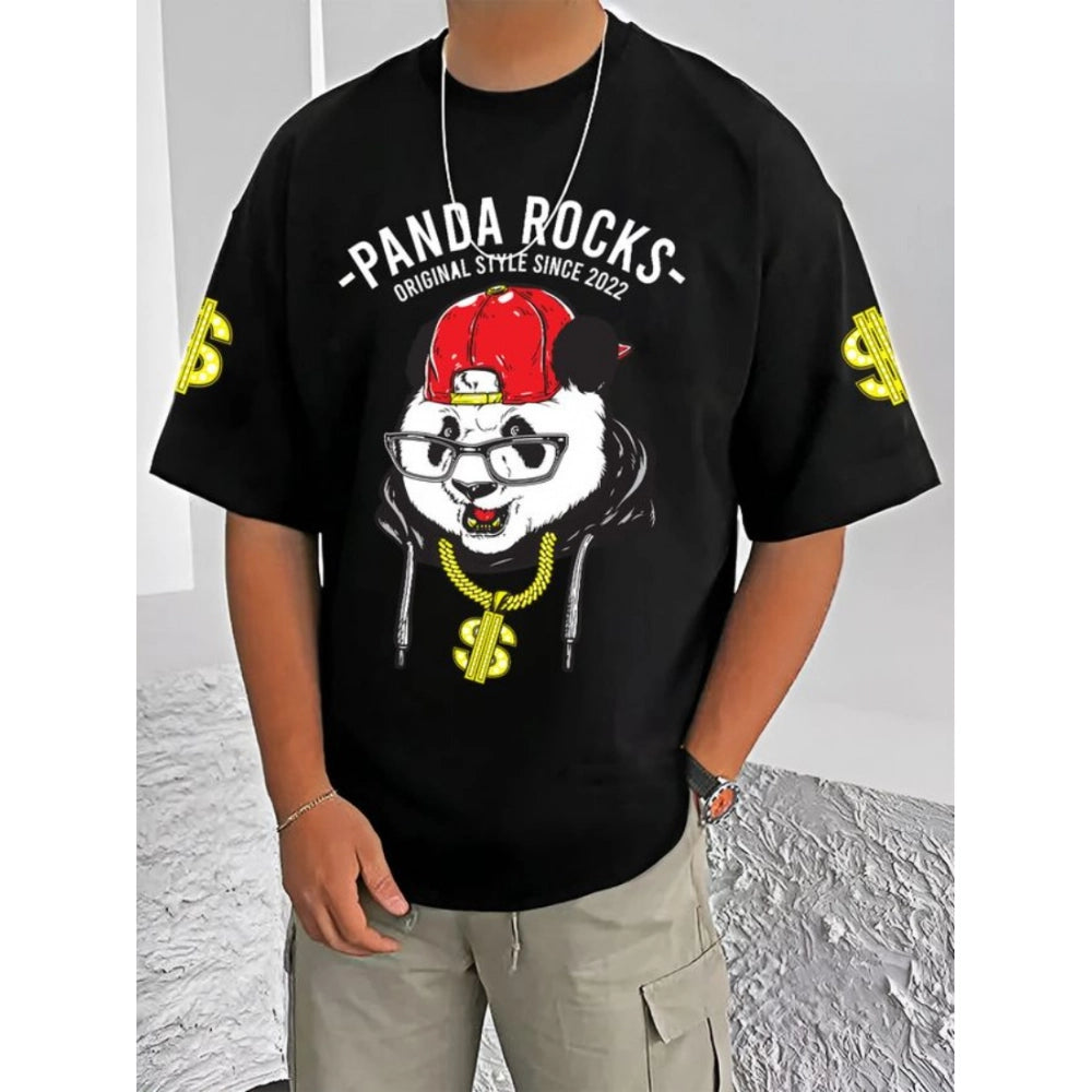 Printed Cotton Blend Round Neck Half Sleeve T-Shirt for Men (Style 3) - Black - POPNOVA - photo 1