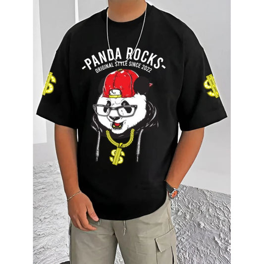 Printed Cotton Blend Round Neck Half Sleeve T-Shirt for Men (Style 3) - Black - POPNOVA - photo 1