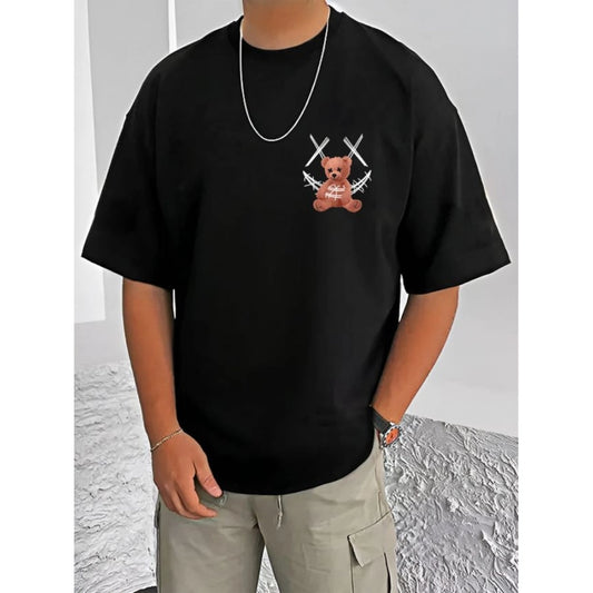 Printed Cotton Blend Round Neck Half Sleeve T-Shirt for Men (Style 1) - Black - POPNOVA - photo 1
