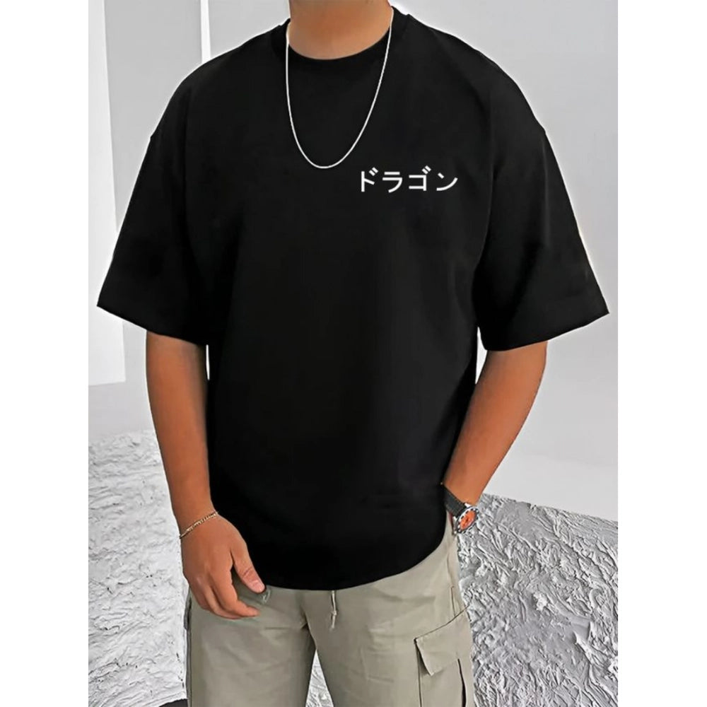 Printed Cotton Blend Round Neck Half Sleeve T-Shirt for Men (Style 24) - Black - POPNOVA - photo 1