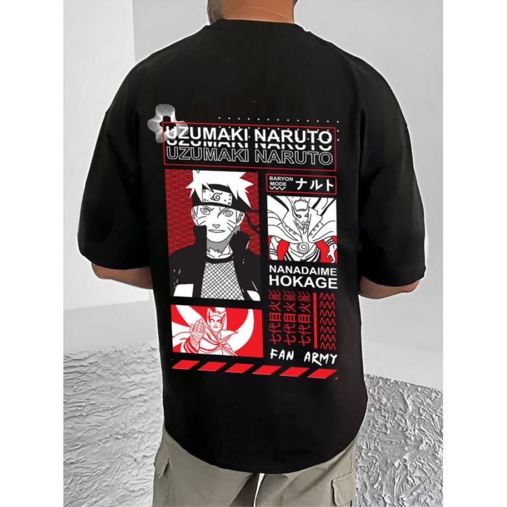 Printed Cotton Blend Round Neck Half Sleeve T-Shirt for Men (Style 14) - Black - POPNOVA - photo 2