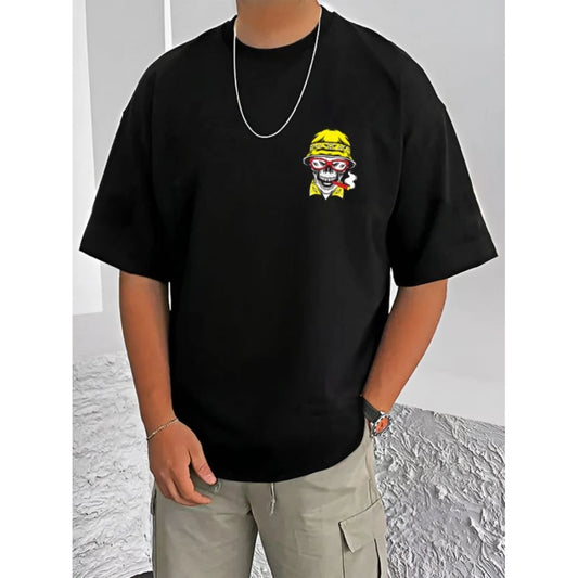 Printed Cotton Blend Round Neck Half Sleeve T-Shirt for Men (Style 13) - Black - POPNOVA - photo 1