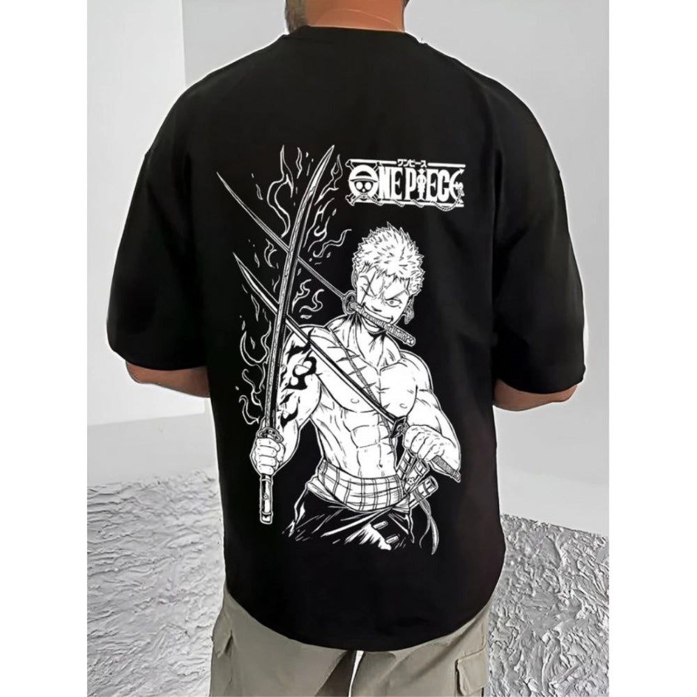 Printed Cotton Blend Round Neck Half Sleeve T-Shirt for Men (Style 10) - Black - POPNOVA - photo 2