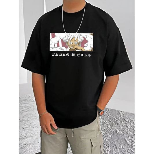 Printed Cotton Blend Round Neck Half Sleeve T-Shirt for Men (Style 8) - Black - POPNOVA - photo 1