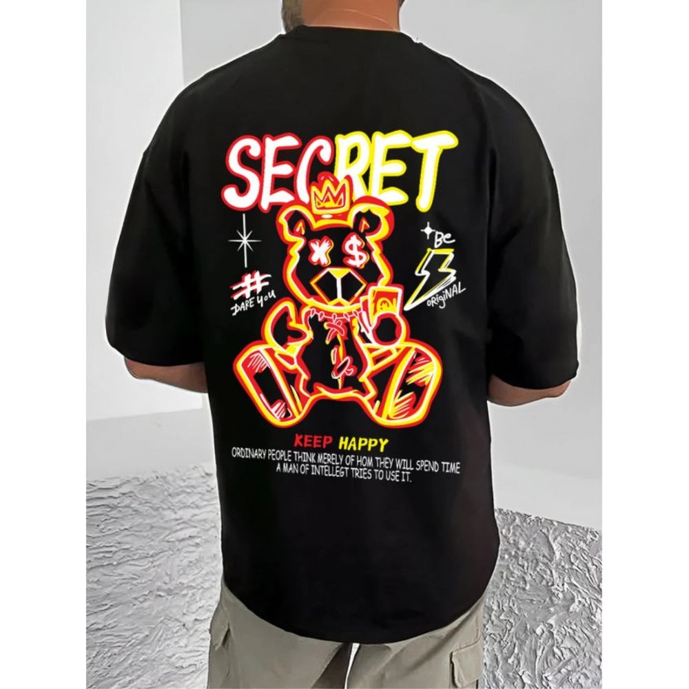 Printed Cotton Blend Round Neck Half Sleeve T-Shirt for Men (Style 4) - Black - POPNOVA - photo 2