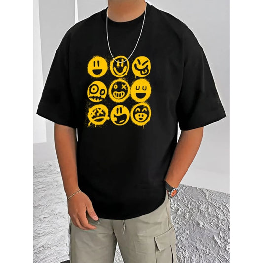 Printed Cotton Blend Round Neck Half Sleeve T-Shirt for Men (Style 33) - Black - POPNOVA - photo 1