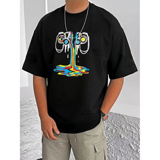 Printed Cotton Blend Round Neck Half Sleeve T-Shirt for Men (Style 28) - Black - POPNOVA - photo 1