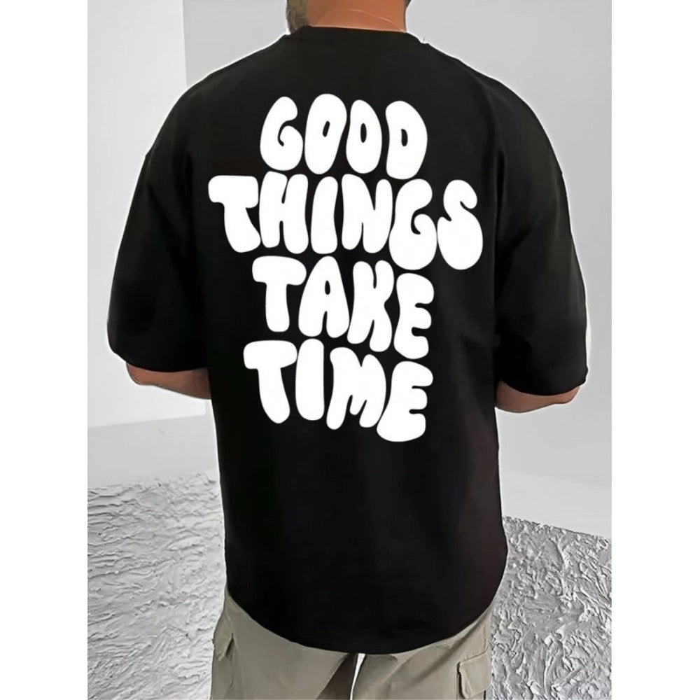 Printed Cotton Blend Round Neck Half Sleeve T-Shirt for Men (Style 23) - Black - POPNOVA - photo 2